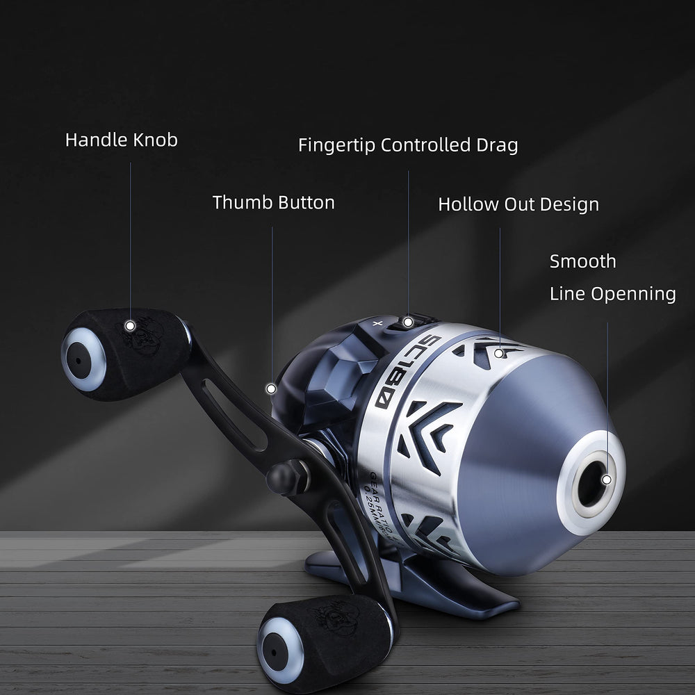 RUNCL Spincast drag knob focus reveals 17.5 lb max drag potential.
