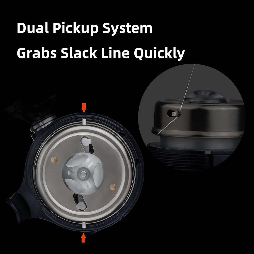 RUNCL Spincast reel rear view shows balanced, durable construction.