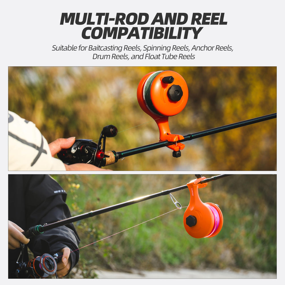 RUNCL spool clamp securing flat line spools up to 1.4 inches