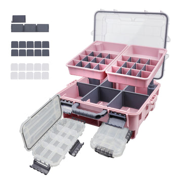 RUNCL universal fishing tackle box open with removable trays