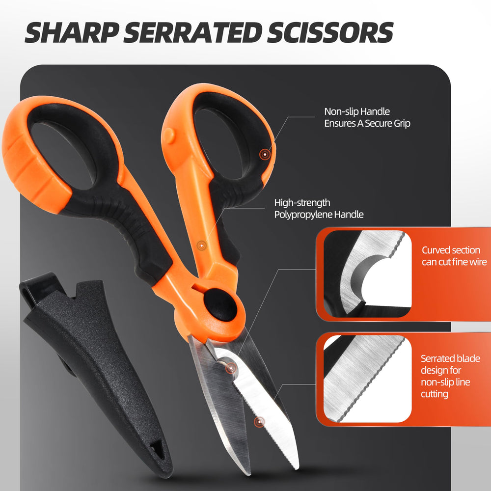 Built-in scissors with sheath included with spooler