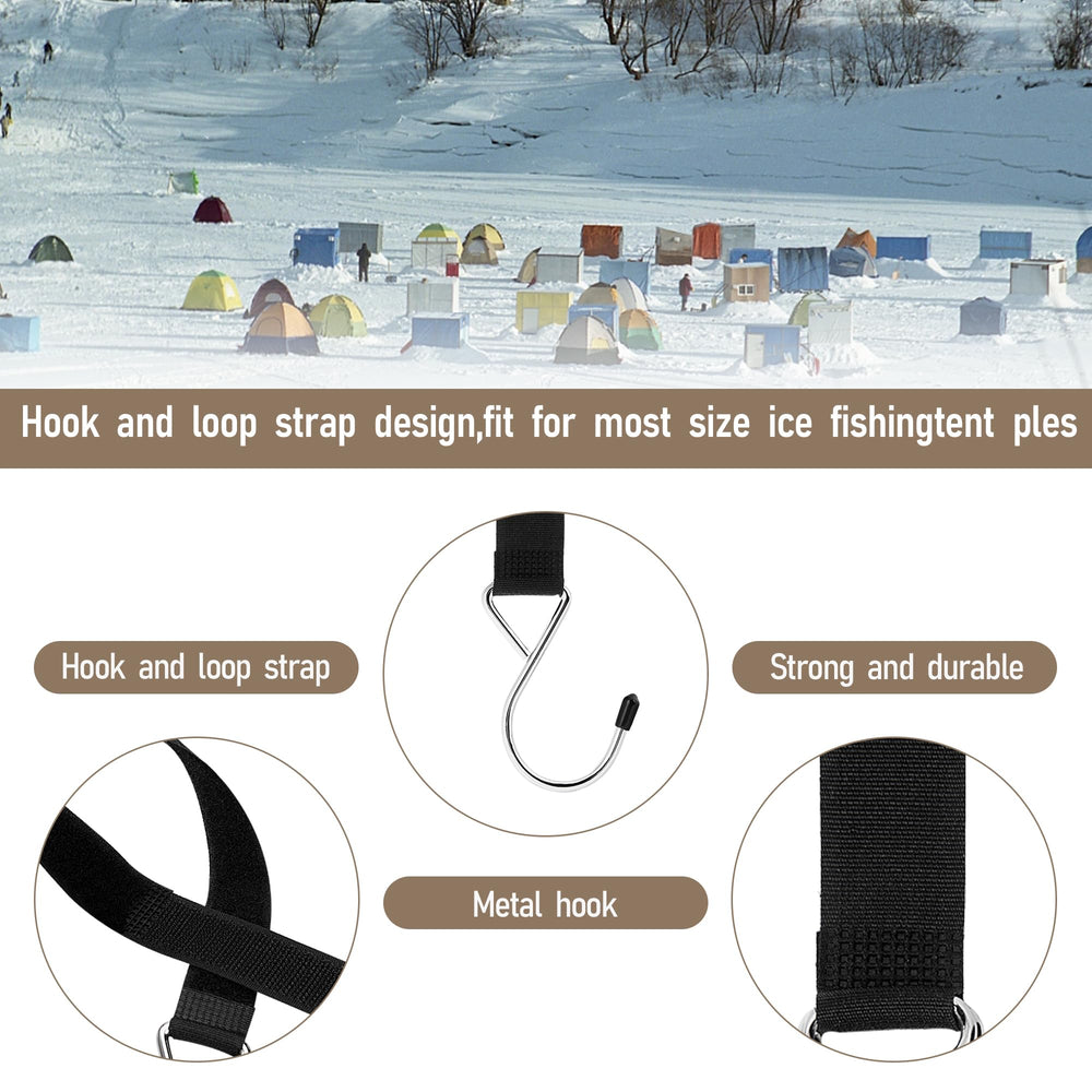 All 14 hooks arranged together for ice fishing shelter setup