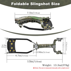 Alloy slingshot metal body emphasizes durable construction for recreation.