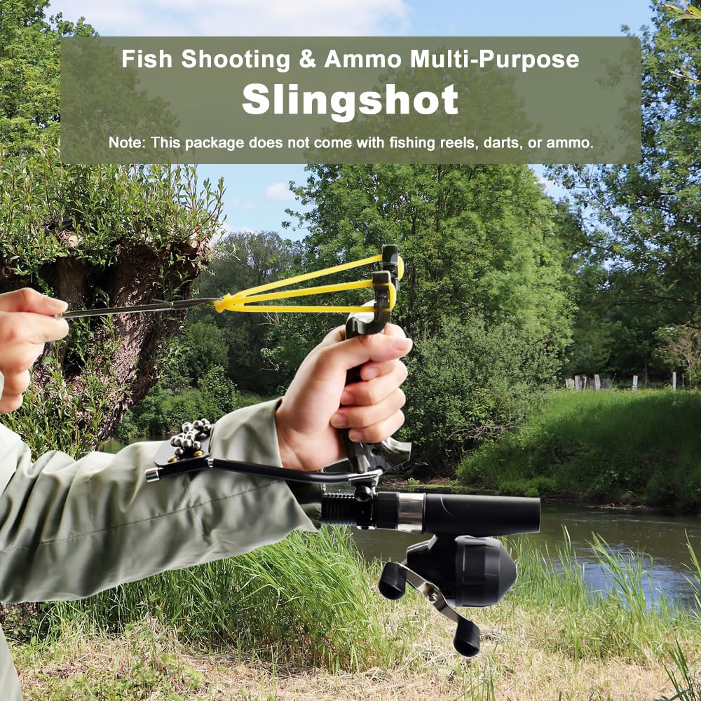 Fish shooting band setup supports fishing activities and target practice.