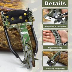 Foldable leather wrist rest with magnet for stable aiming and quick reloads.