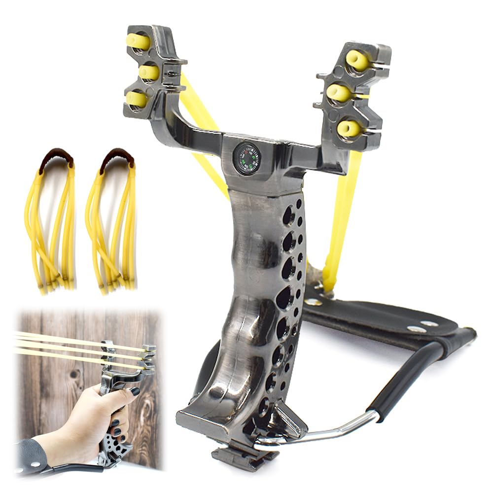 Runzkzy Slingshot folding wrist rocket for portable outdoor practice.
