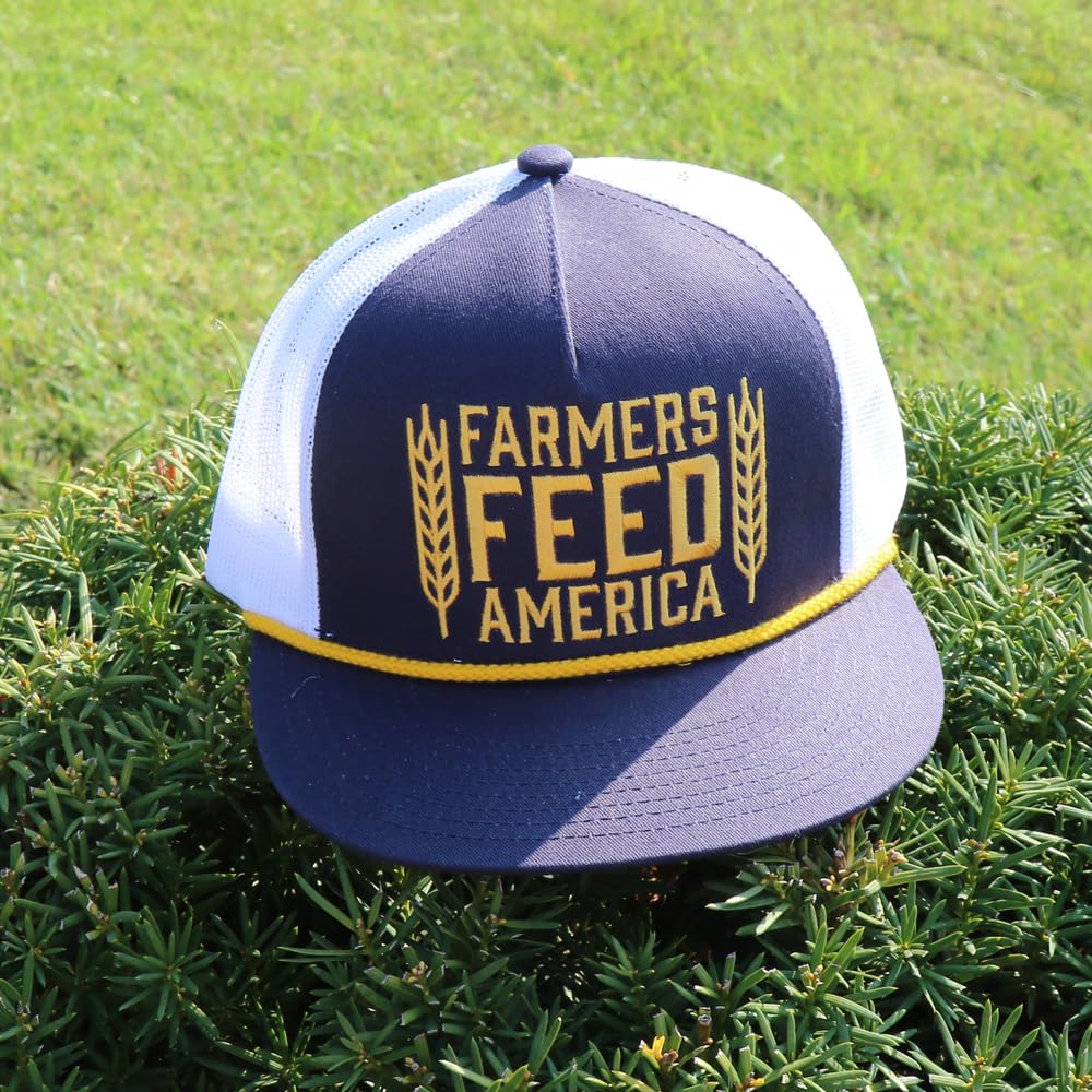 Embroidered Farmers Feed America patch on hat