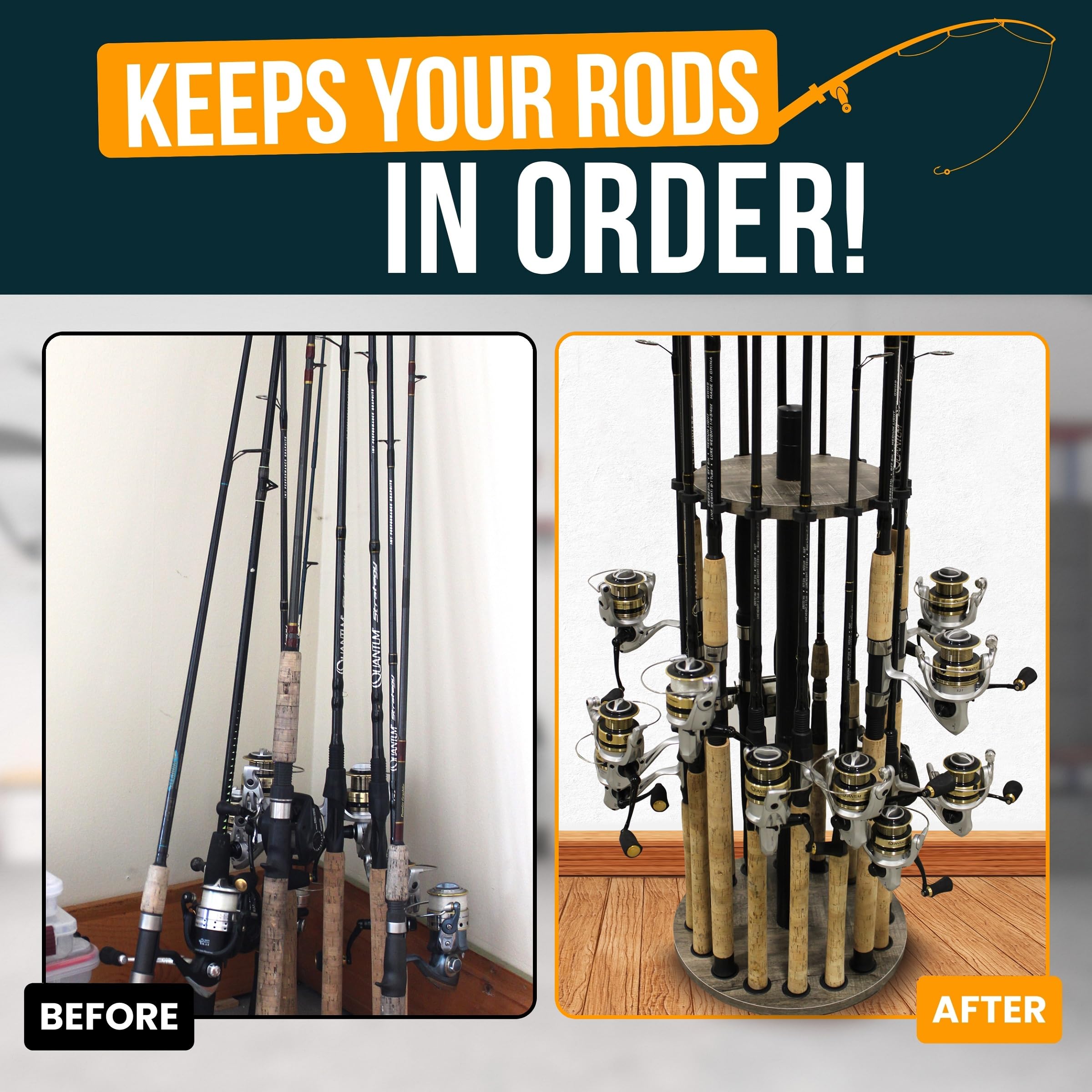 Rush Creek Creations 30in rod rack keeps rods off the floor