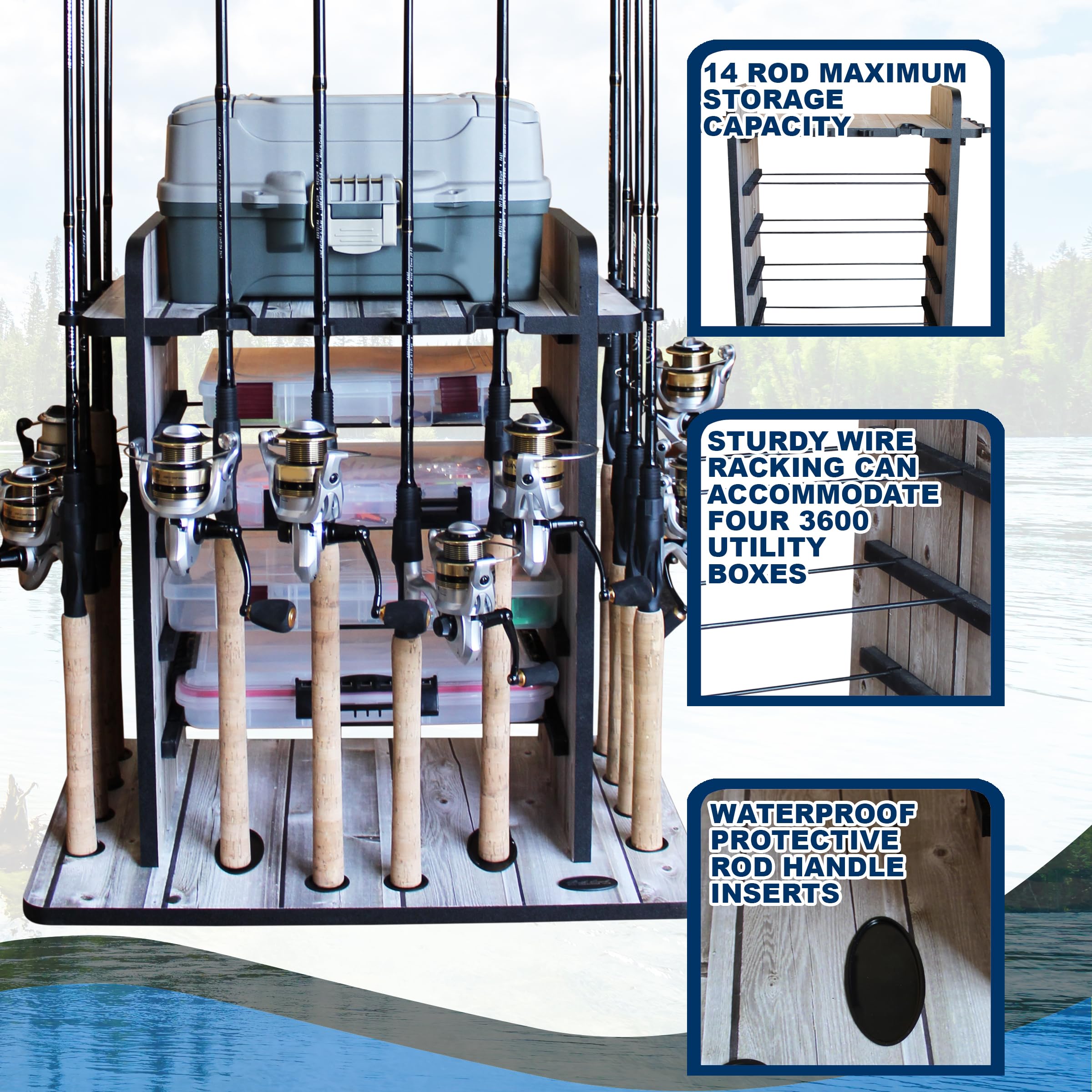 Rush Creek Creations 14-rod rack dual-rod clip securely holds two rods