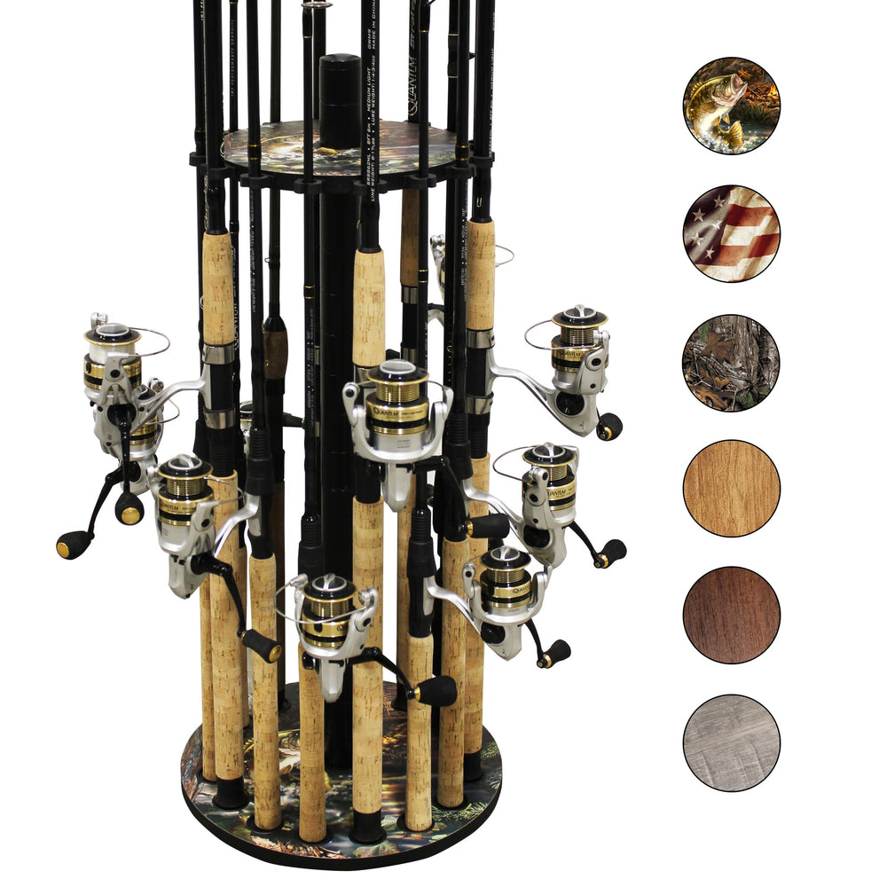 Rush Creek Creations 16-Rod Holder front view shows compact vertical design for up to sixteen rods.