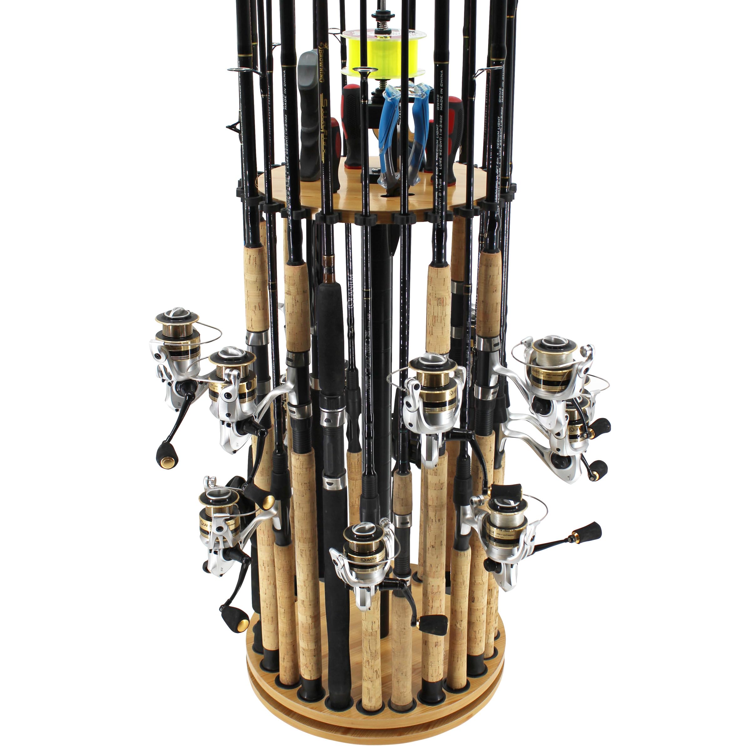 Rush Creek Creations 24-rod rotating holder displays all rods for quick access and organization.