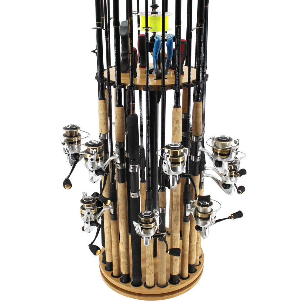 Rush Creek Creations 24-rod rotating holder displays all rods for quick access and organization.
