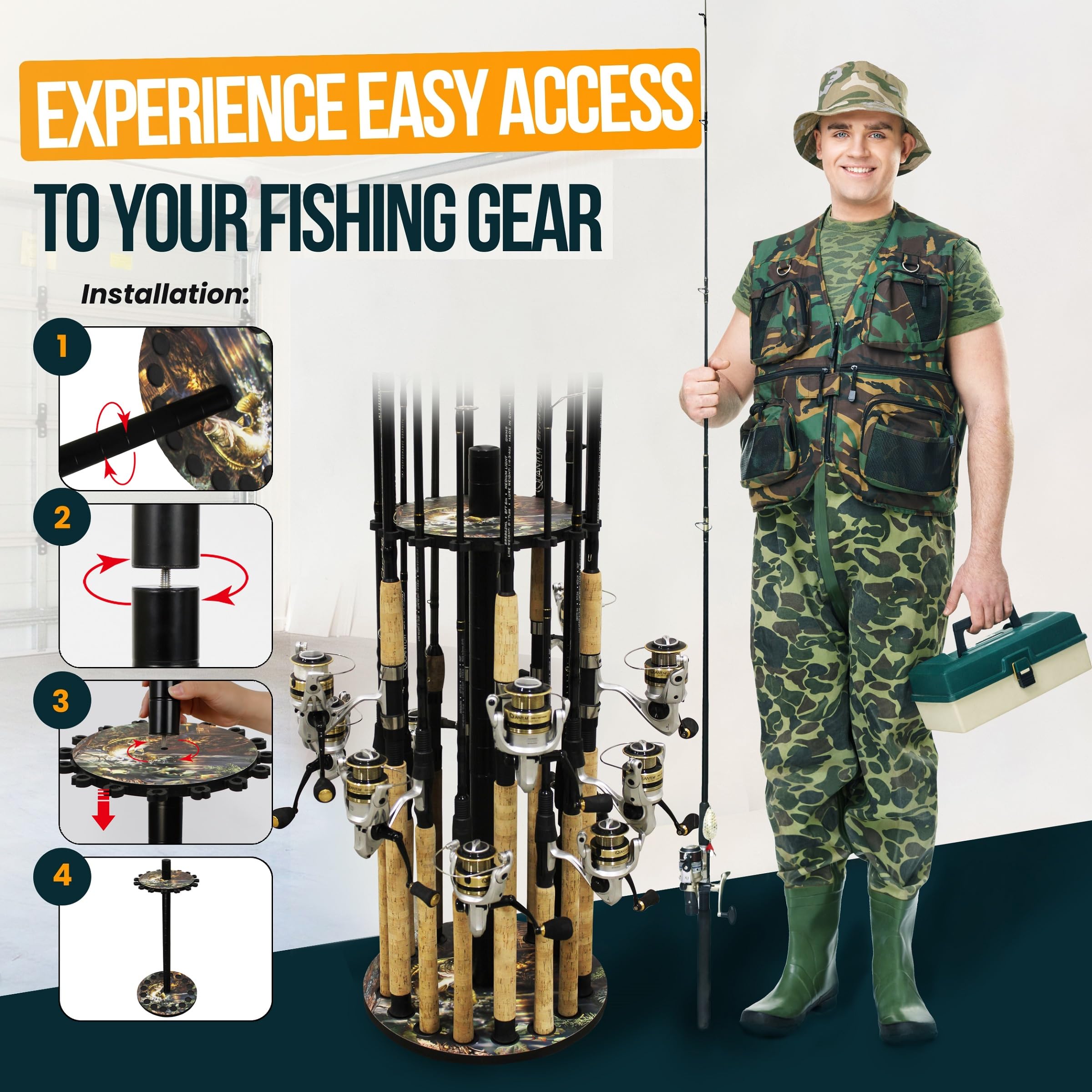 Rush Creek Creations garage organization scene illustrates versatile indoor storage of fishing gear.