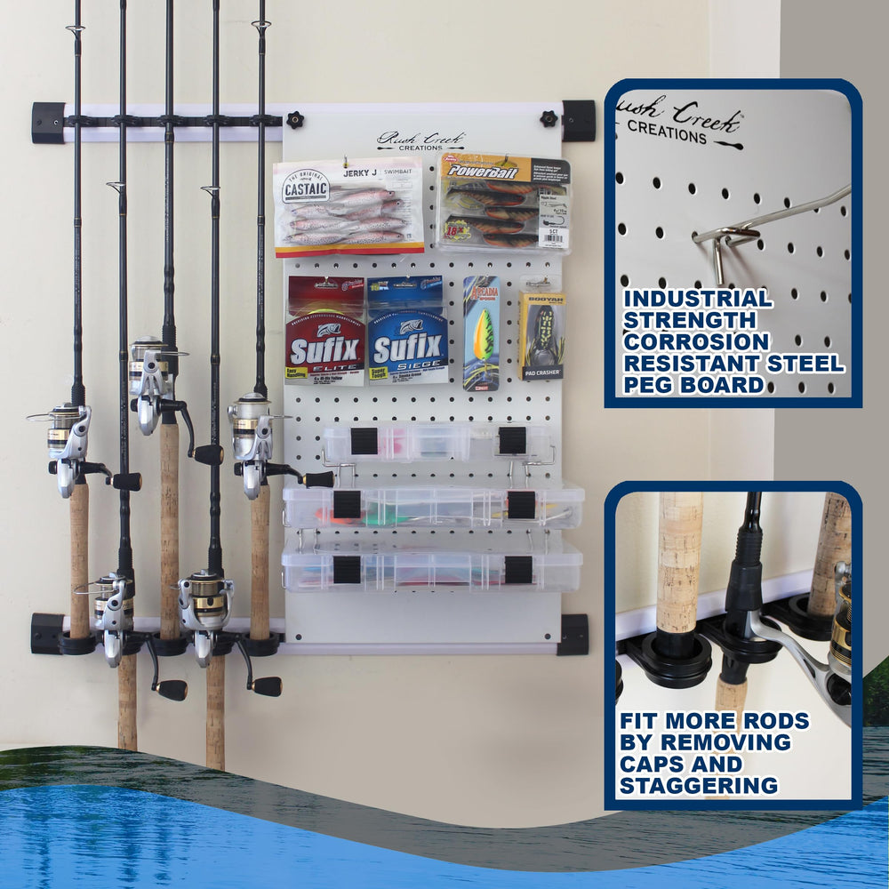 Rush Creek Creations No Limit adjustable rod track protects reels with deep handle wells