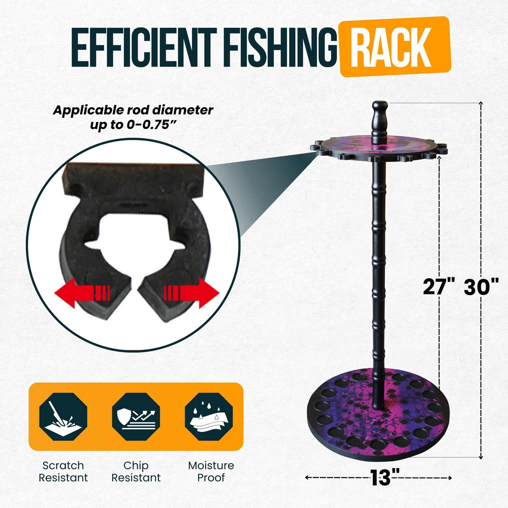 Rush Creek Creations padded base slots protect rods from scratches during storage.