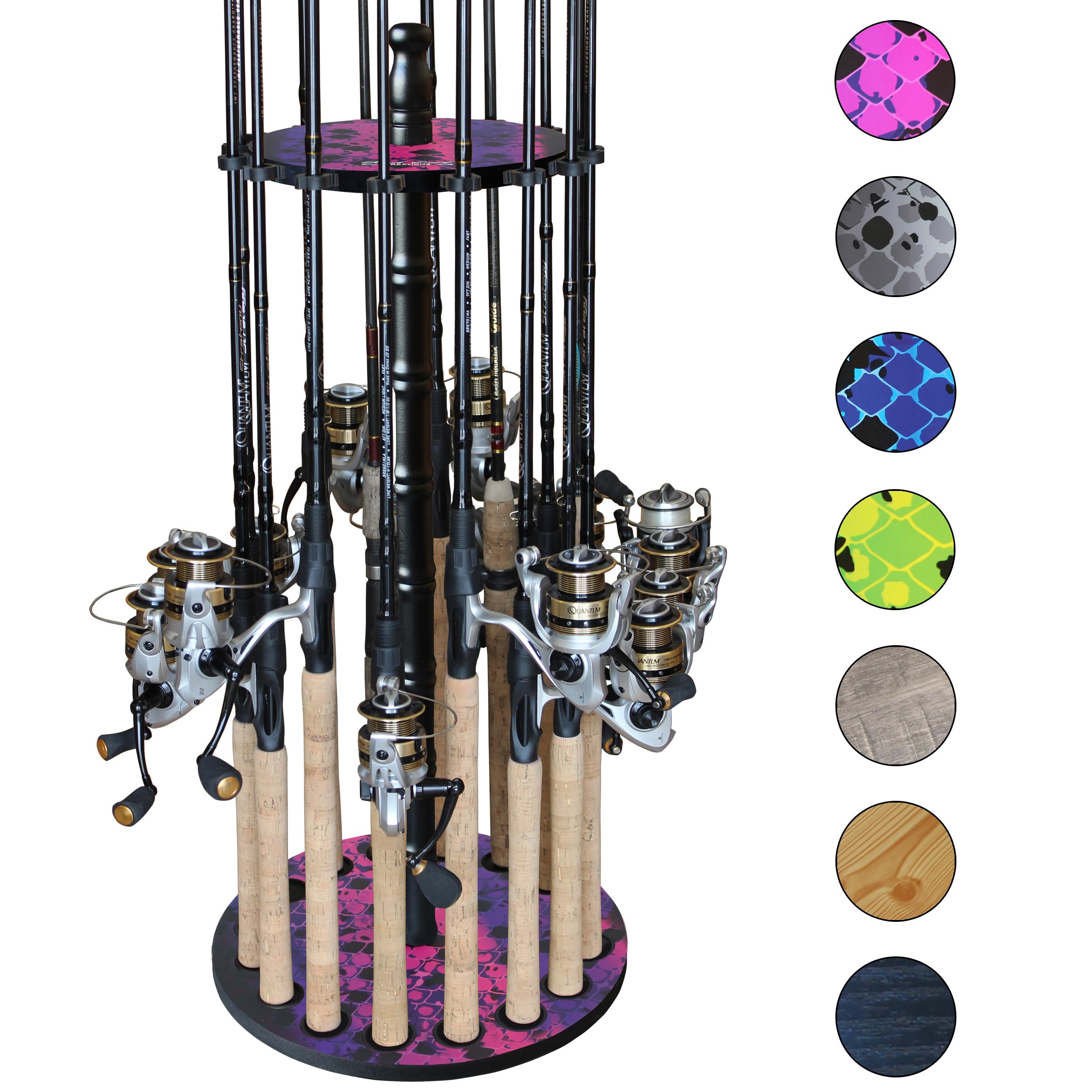 Rush Creek Creations round rod holder with 16 rods organized and ready.
