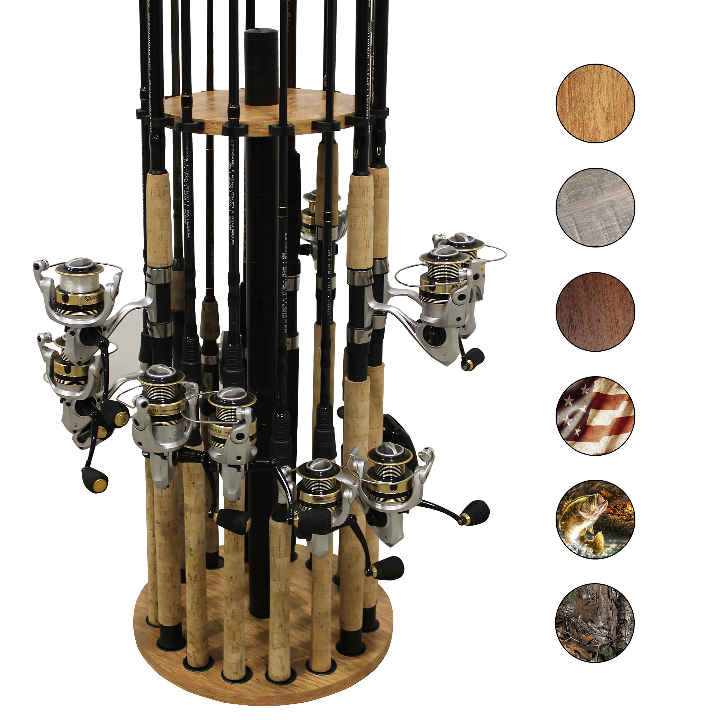Rush Creek Creations round rod holder front view with 16 secure clips for organized storage