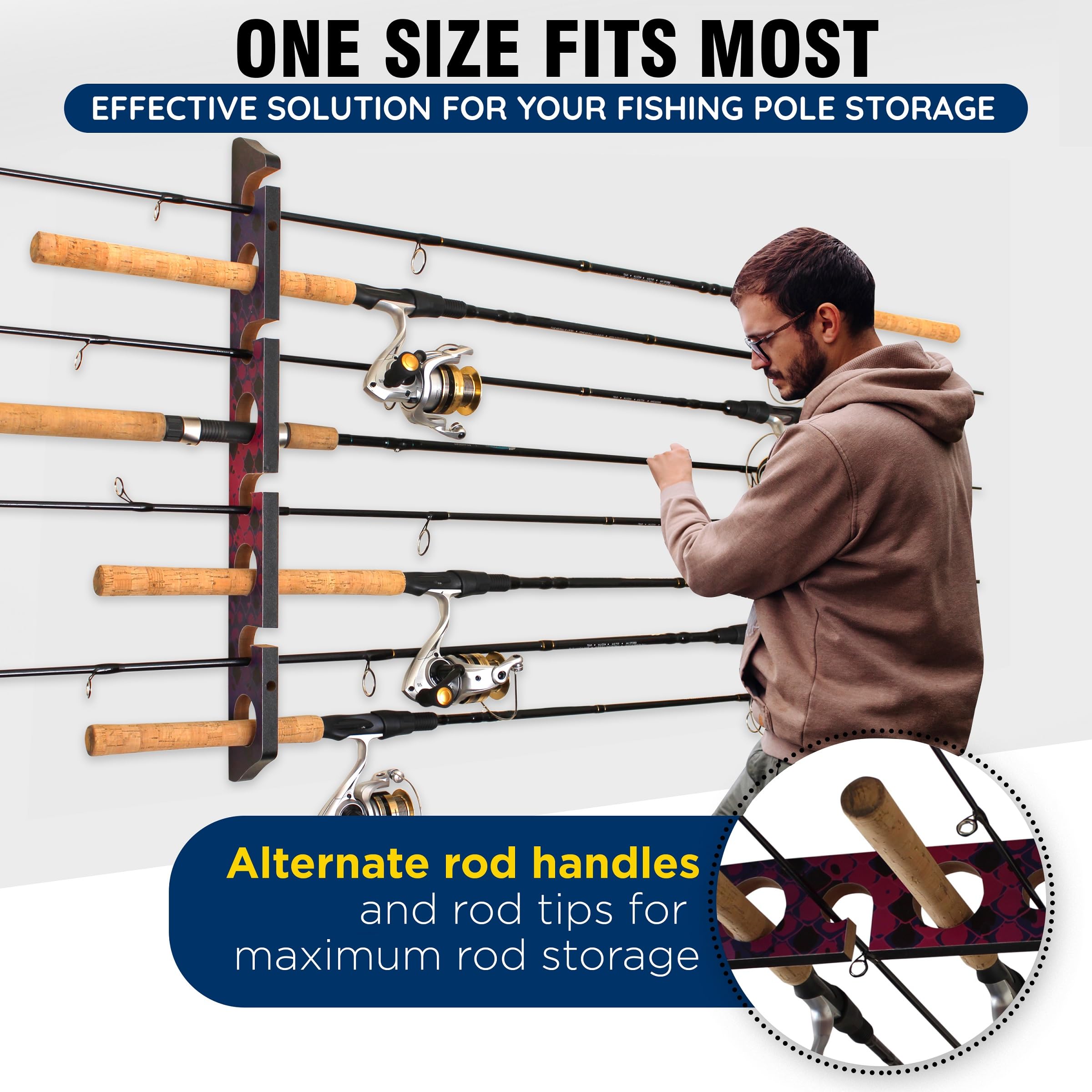 Rush Creek wall-mount installation preview shows easy setup and secure rod placement.