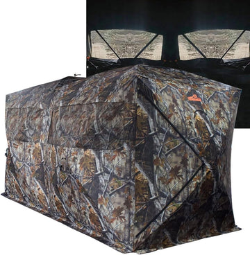 RuskBlinds Thunderdome side-by-side blind setup offers roomy shelter for hunting