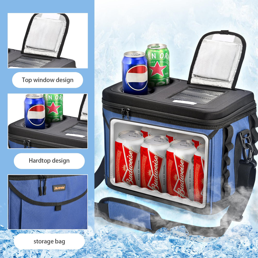 Ruthfot collapsible hardtop cooler bag lid open view for quick access.