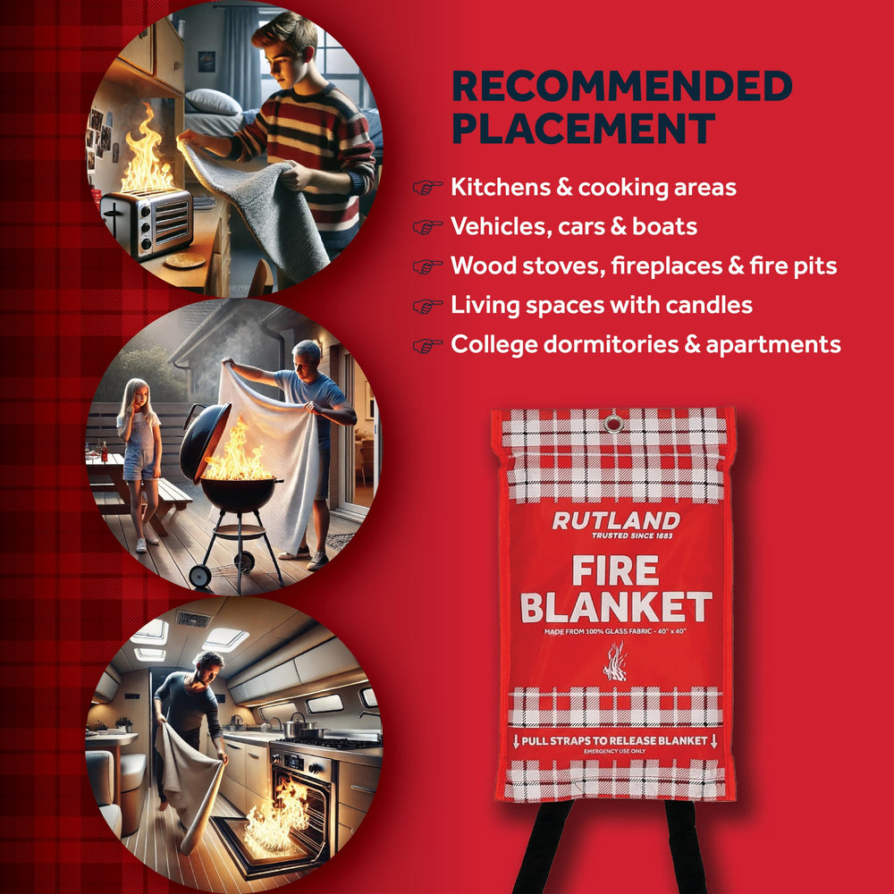 Rutland Fire Blanket placed in kitchen for grease fire containment.