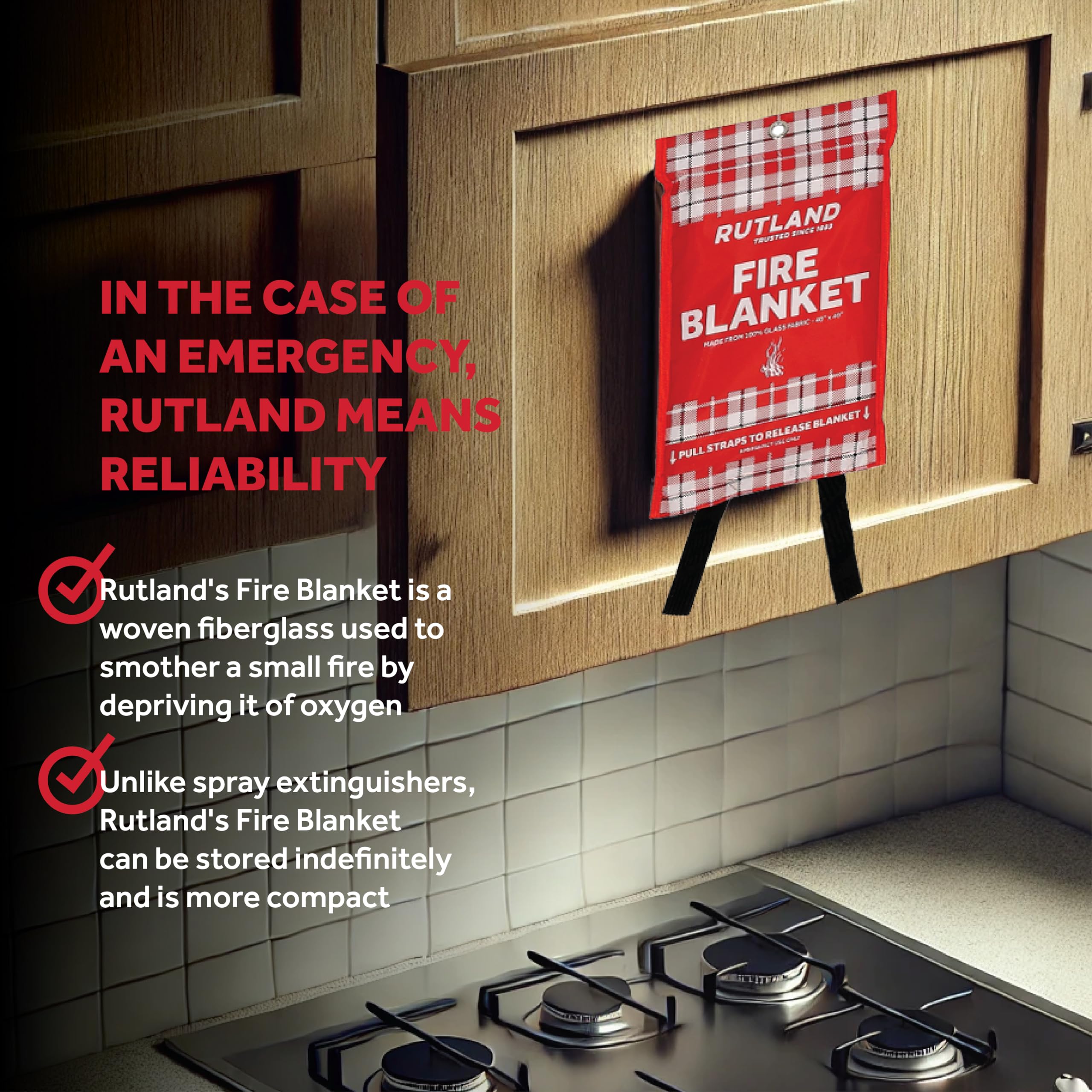 Rutland Fire Blanket near the grill for immediate flame control.