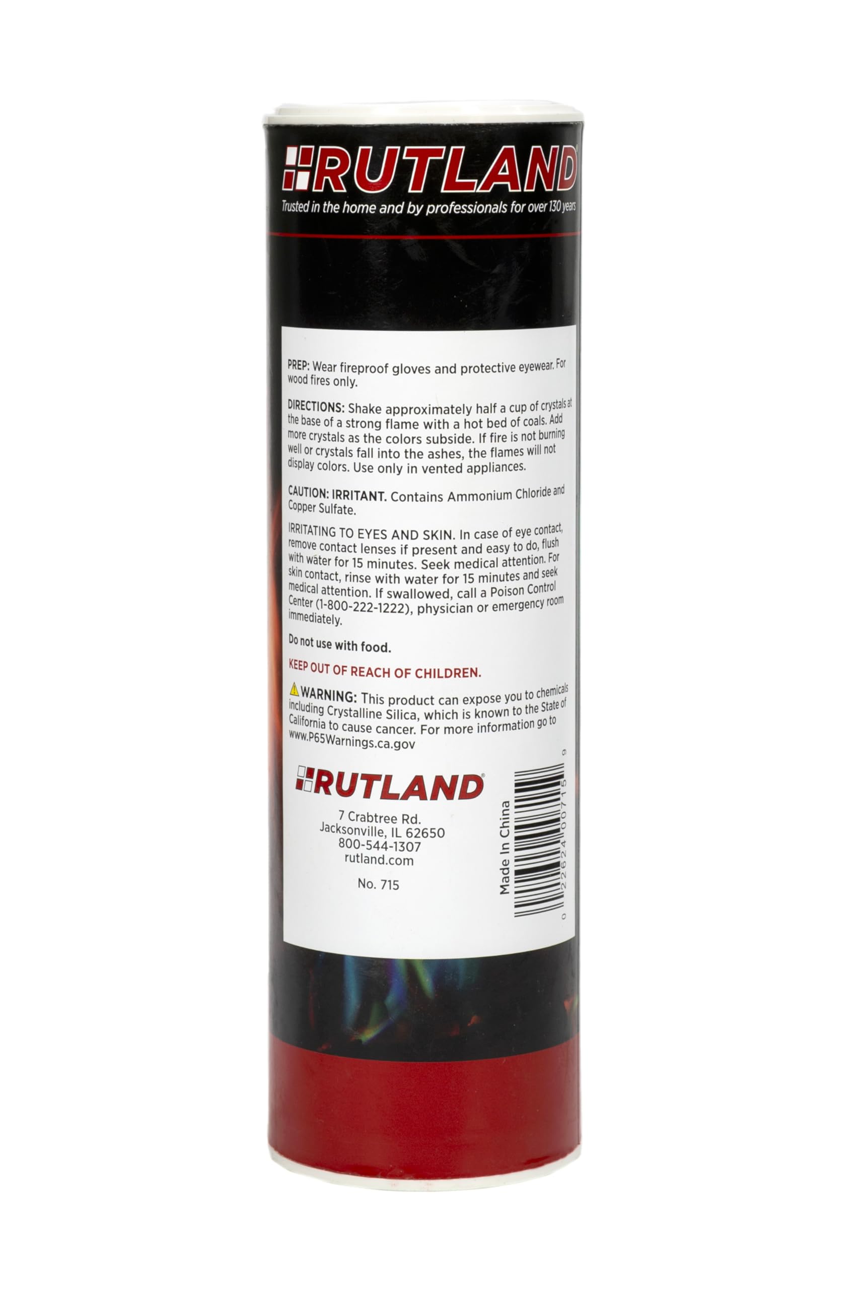 Rutland Rainbow Flame Crystals bottle-pour makes sprinkling easy for controlled color