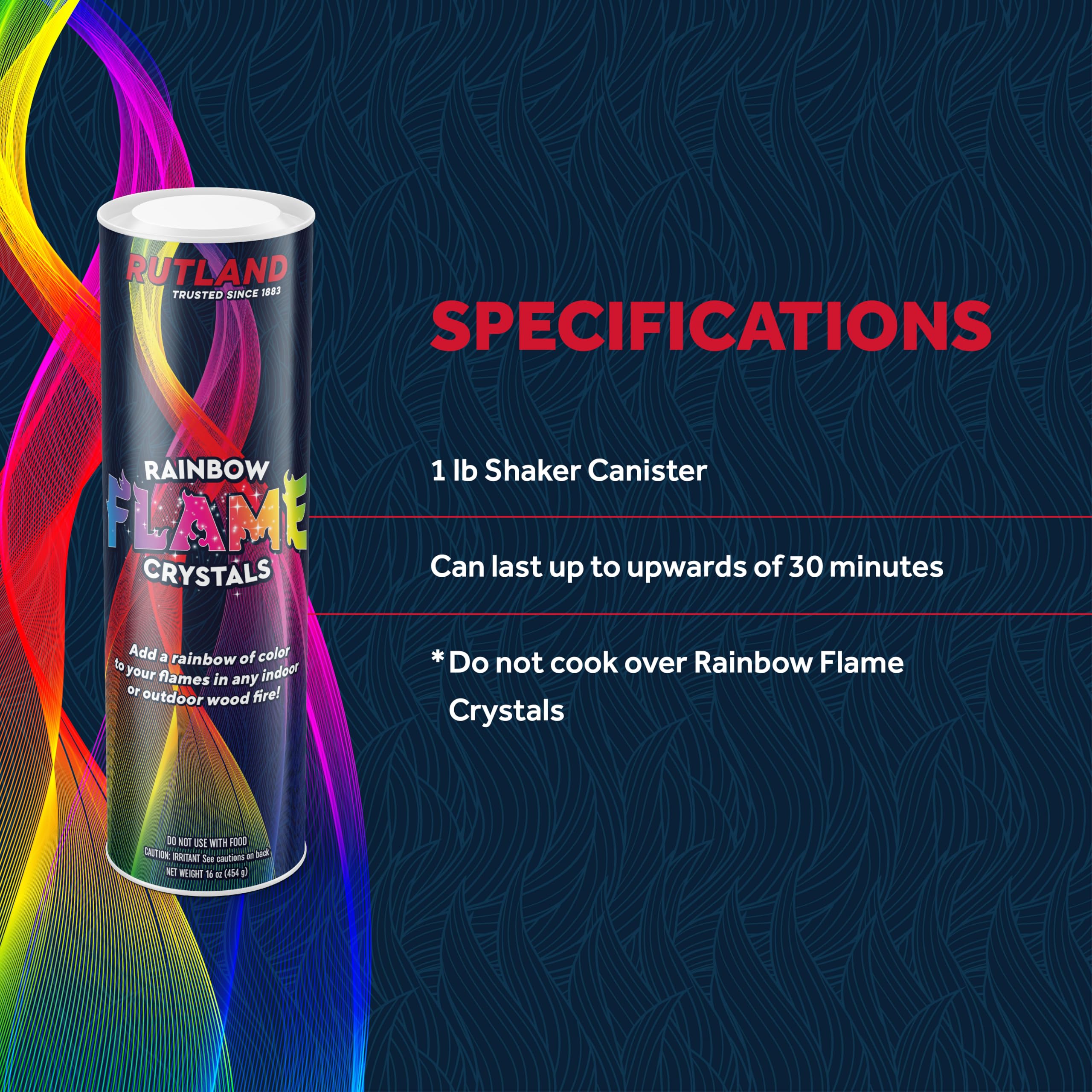 Rutland Rainbow Flame Crystals fire-pit highlight adds color and ambiance to evenings