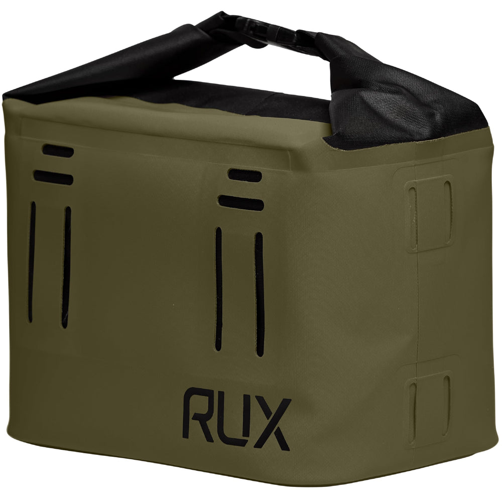 RUX Cooler Cube Green front view showing compact portability for six-pack and snacks