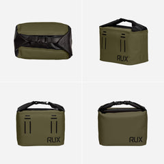 RUX Cooler Cube Green roll-top lid demonstrating weather sealing and security