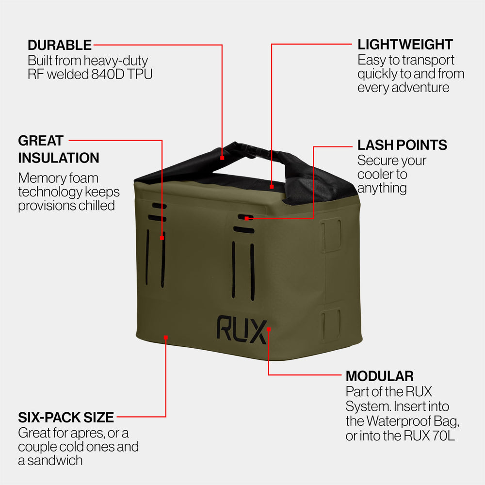 RUX Cooler Cube Green packable flattened design for easy storage