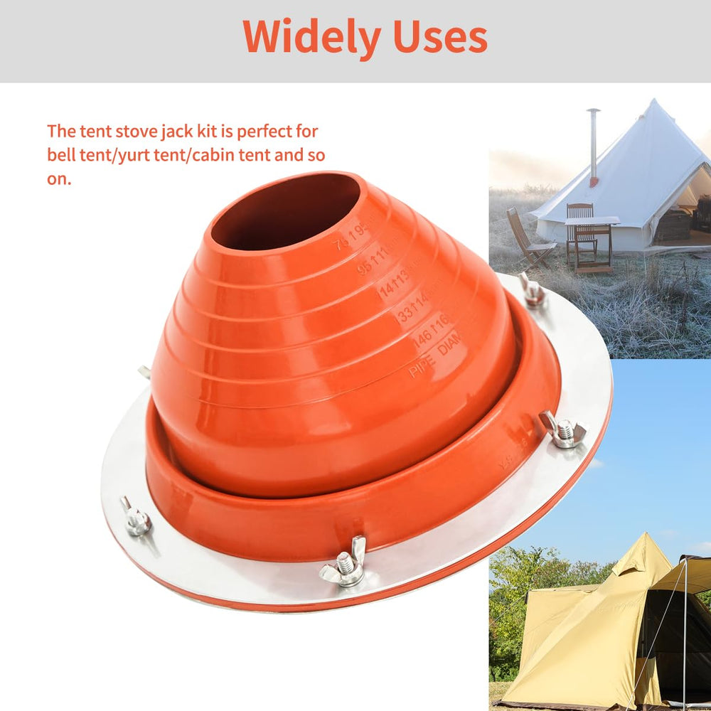 RXQNN tent stove jack cuttable hole demonstrates adjustable pipe size for custom fit