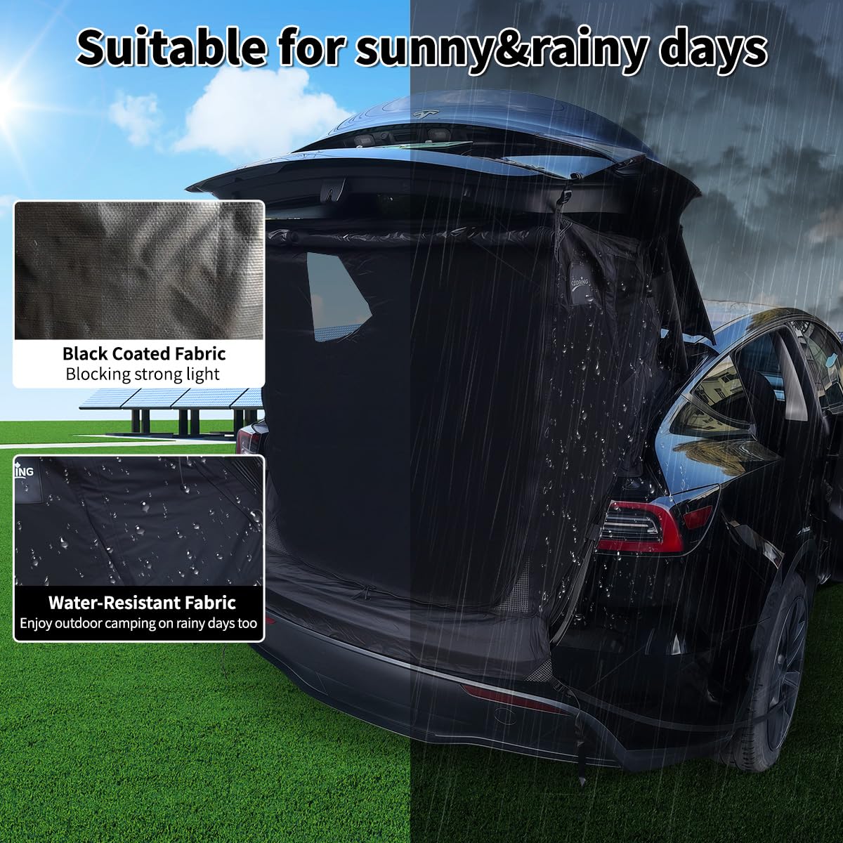 RXQNN Tesla Model Y tent screen net keeping bugs out while outdoors