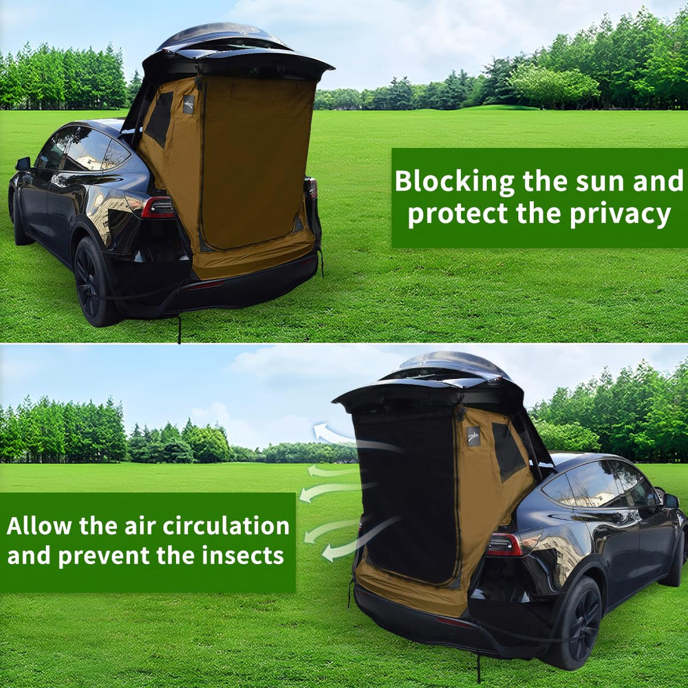 RXQNN trunk tent entry view highlights easy access and interior space