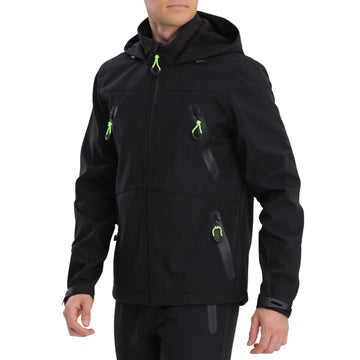 RYLY rexperformance jacket with hood front view showing windproof shell for outdoor sports.
