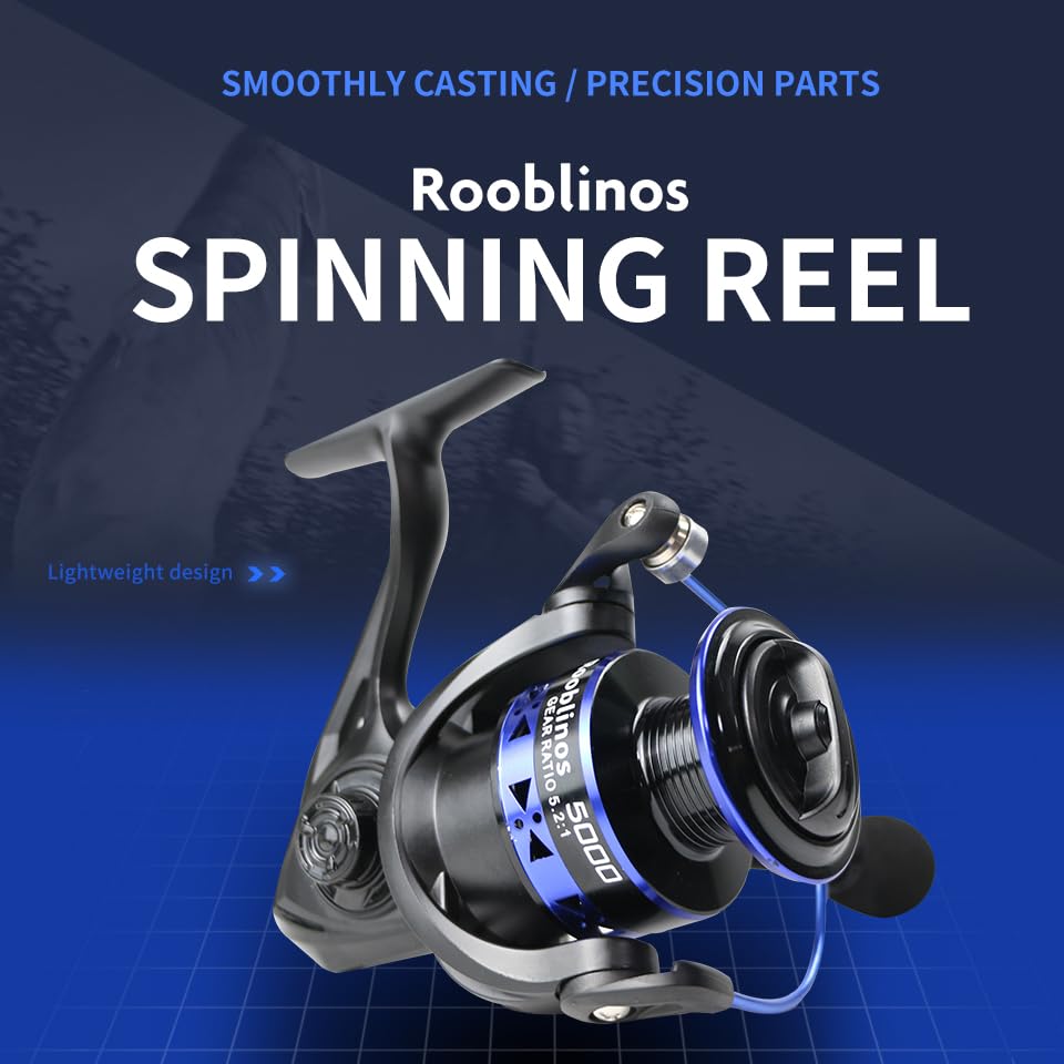 Close-up of CNC aluminum blue spool on RYOBI RANMI Easting reel