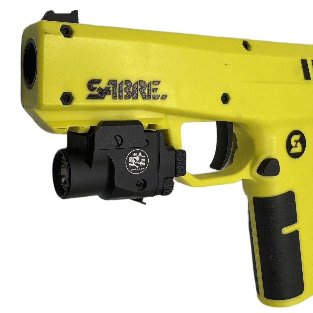 S.A. Self Defense Mini Laser Light Sight mounted on Sabre Pepper Launcher for quick targeting