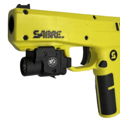 S.A. Self Defense Mini Laser Light Sight mounted on Sabre Pepper Launcher for quick targeting