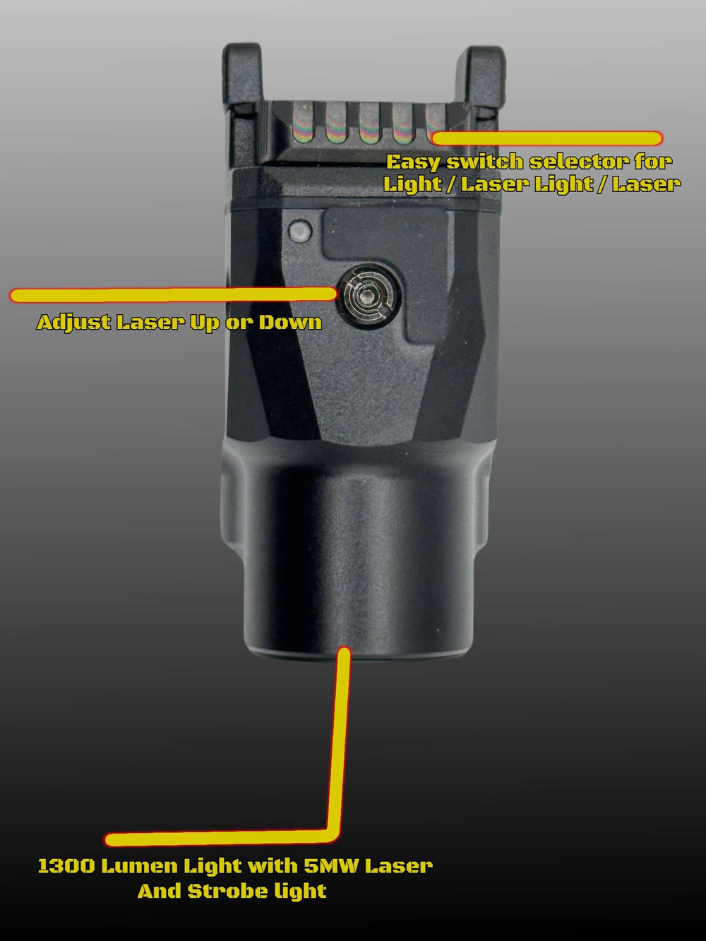 S.A. Self Defense mini laser light sight one-handed switch for quick mode changes.