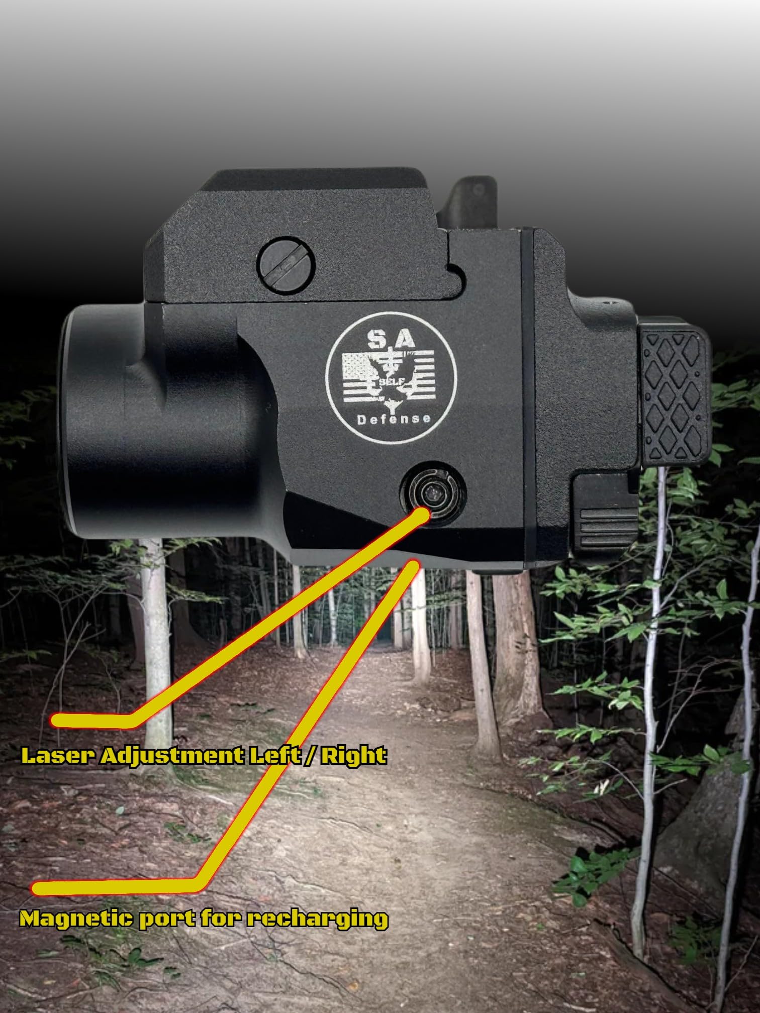 S.A. Self Defense mini laser light sight weather-resistant aluminum housing for rugged outdoor use.