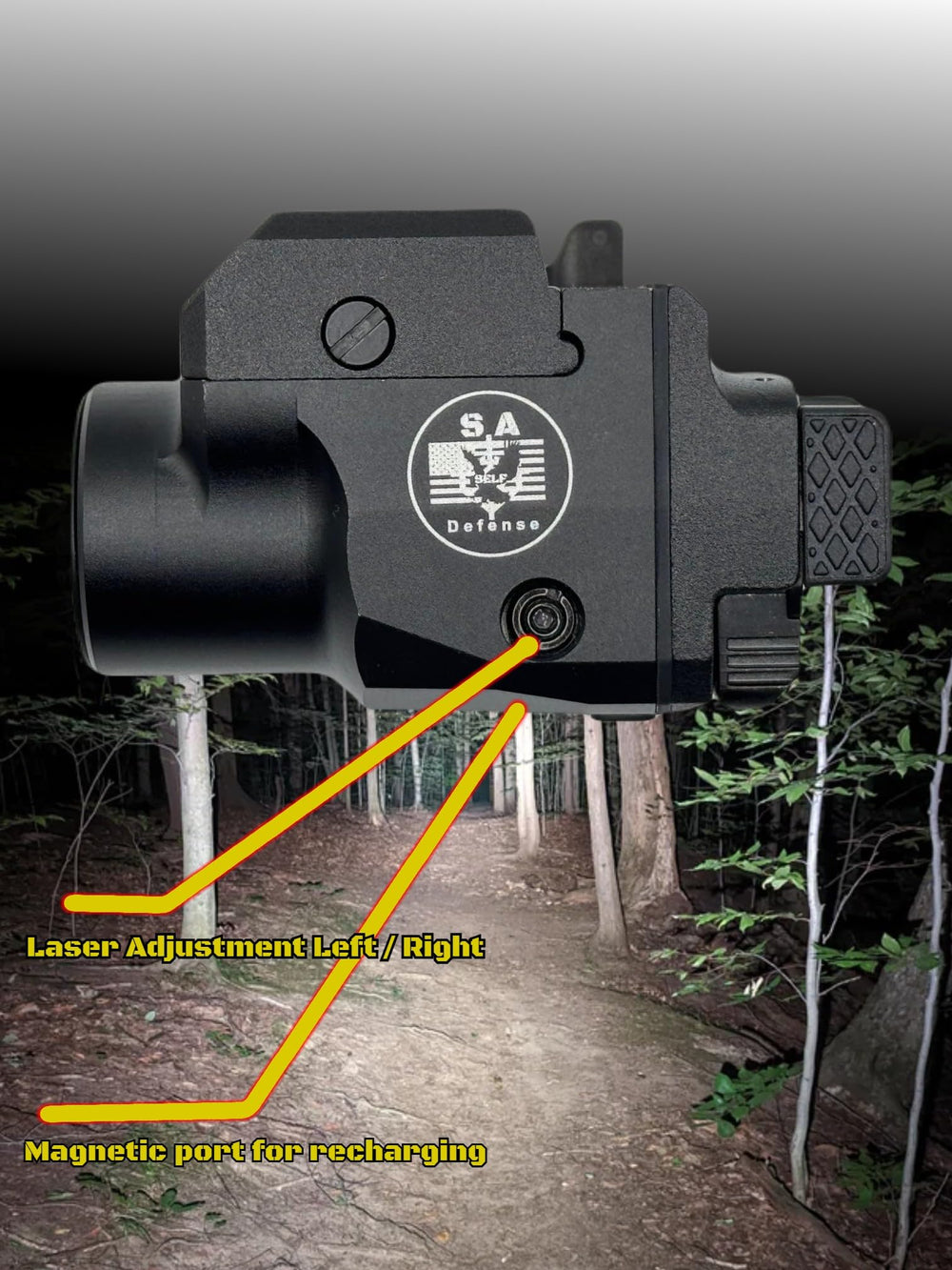 S.A. Self Defense mini laser light sight weather-resistant aluminum housing for rugged outdoor use.