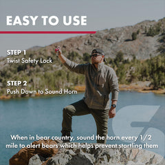 SABRE Frontiersman Bear Horn compact design shown for trail portability.