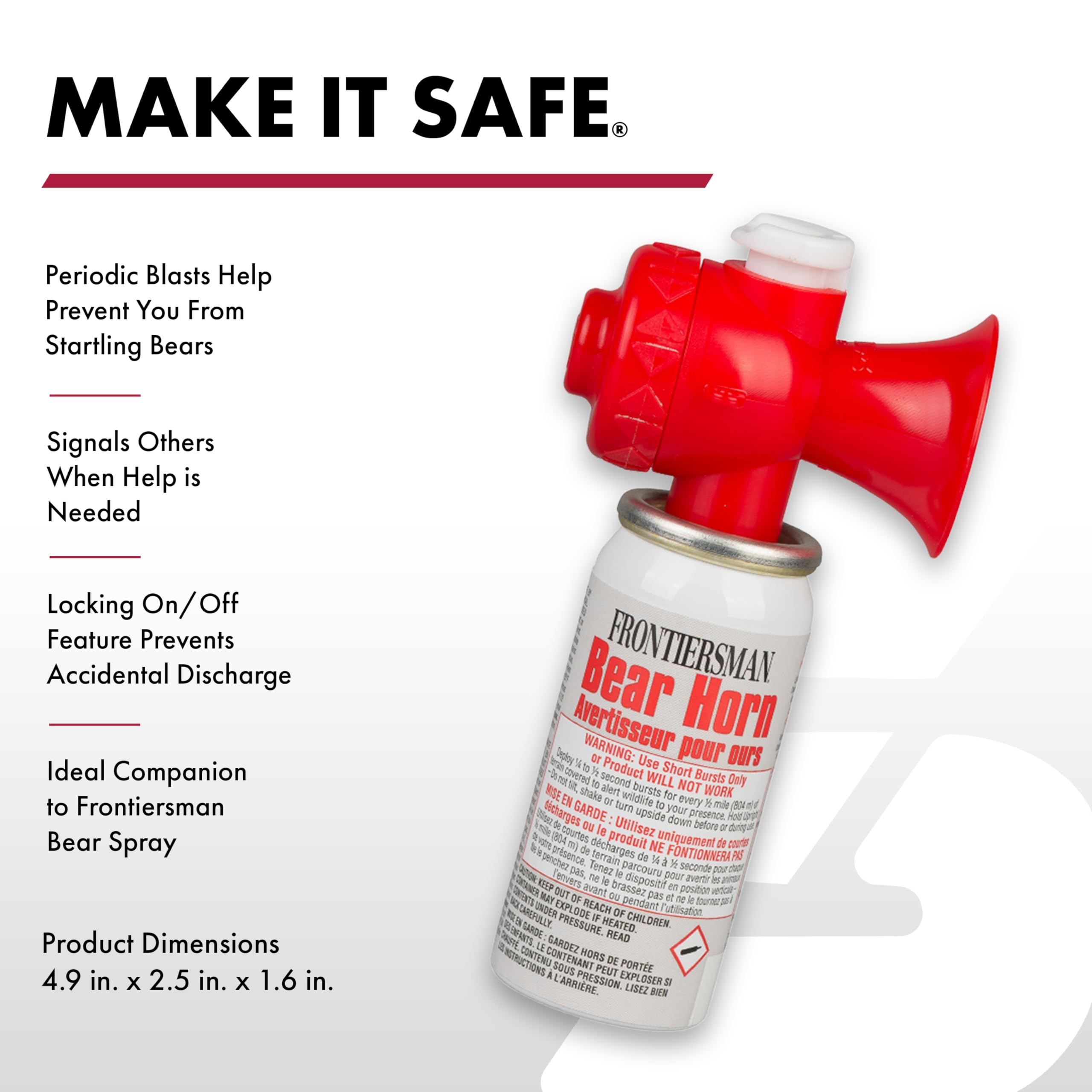 SABRE Frontiersman Bear Horn with on/off lock prevents accidental sound during travel.
