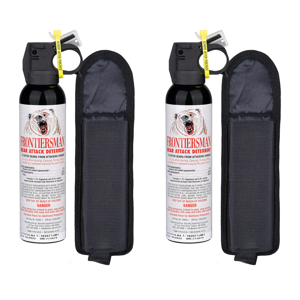 SABRE Frontiersman 9.2 oz bear spray canister for distance deterrence on trail