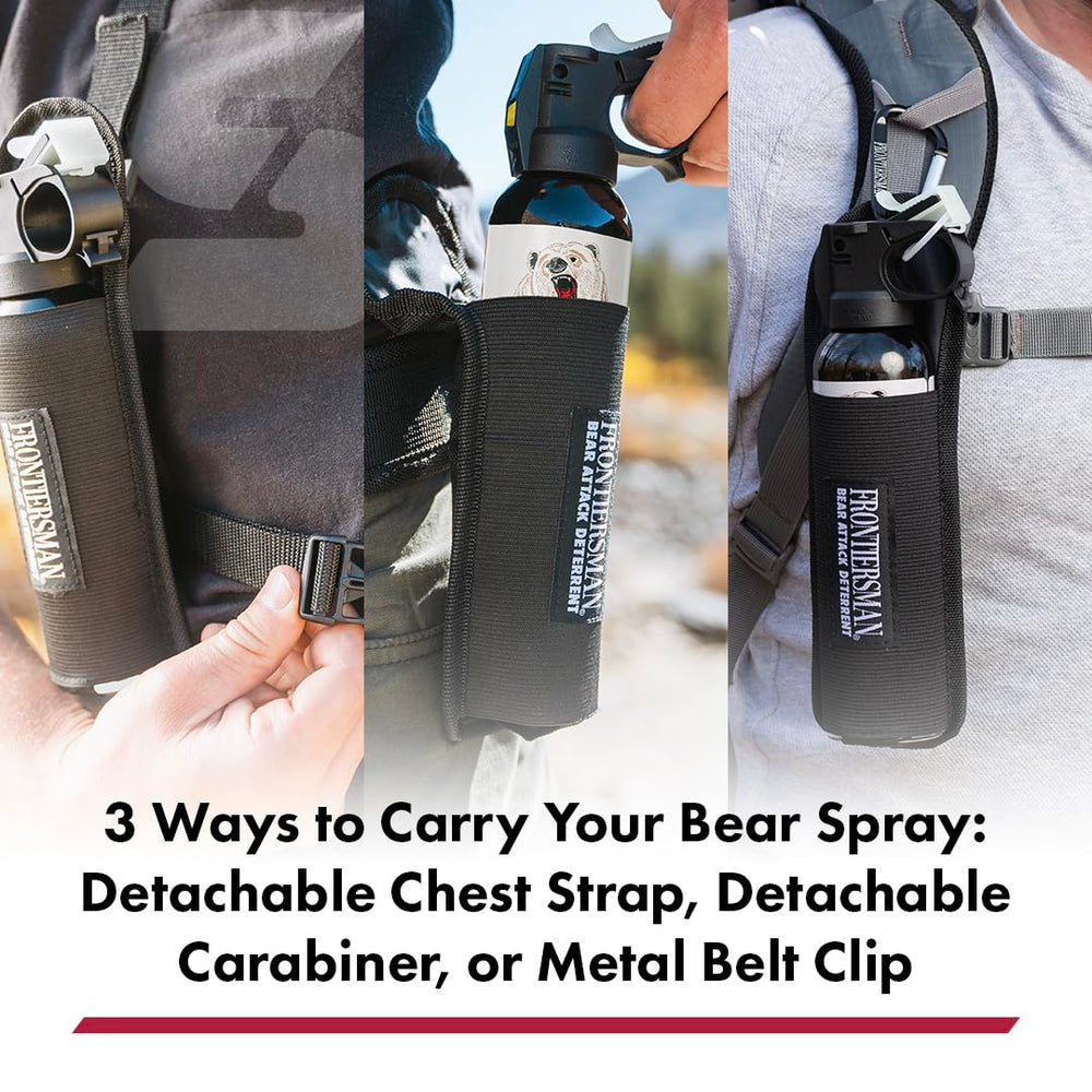 Elastic-secure sleeve on SABRE Frontiersman holster keeps canister in place while moving