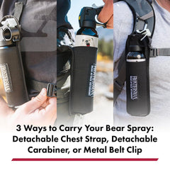 Elastic-secure sleeve on SABRE Frontiersman holster keeps canister in place while moving