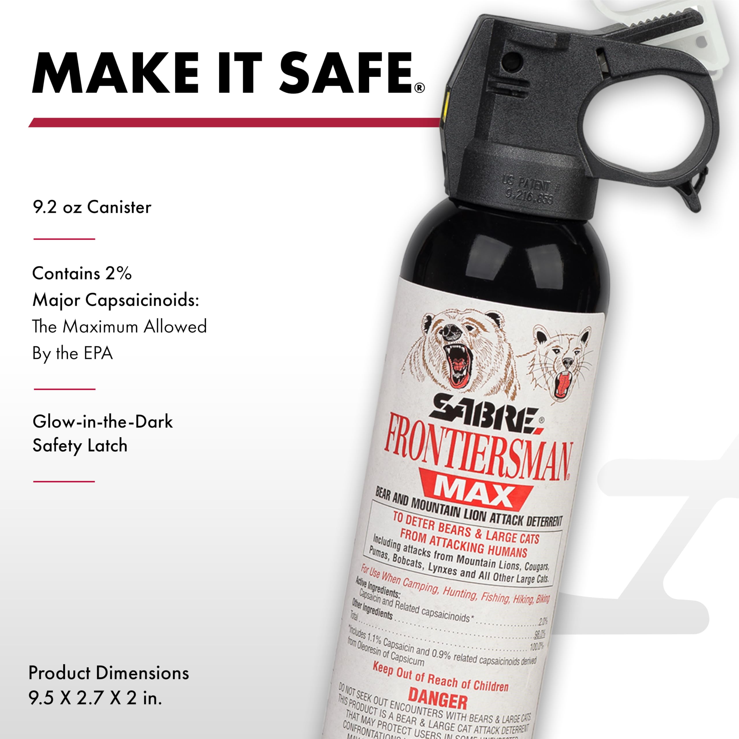 SABRE Frontiersman MAX with 2% capsaicinoids for strong deterrence against wildlife.