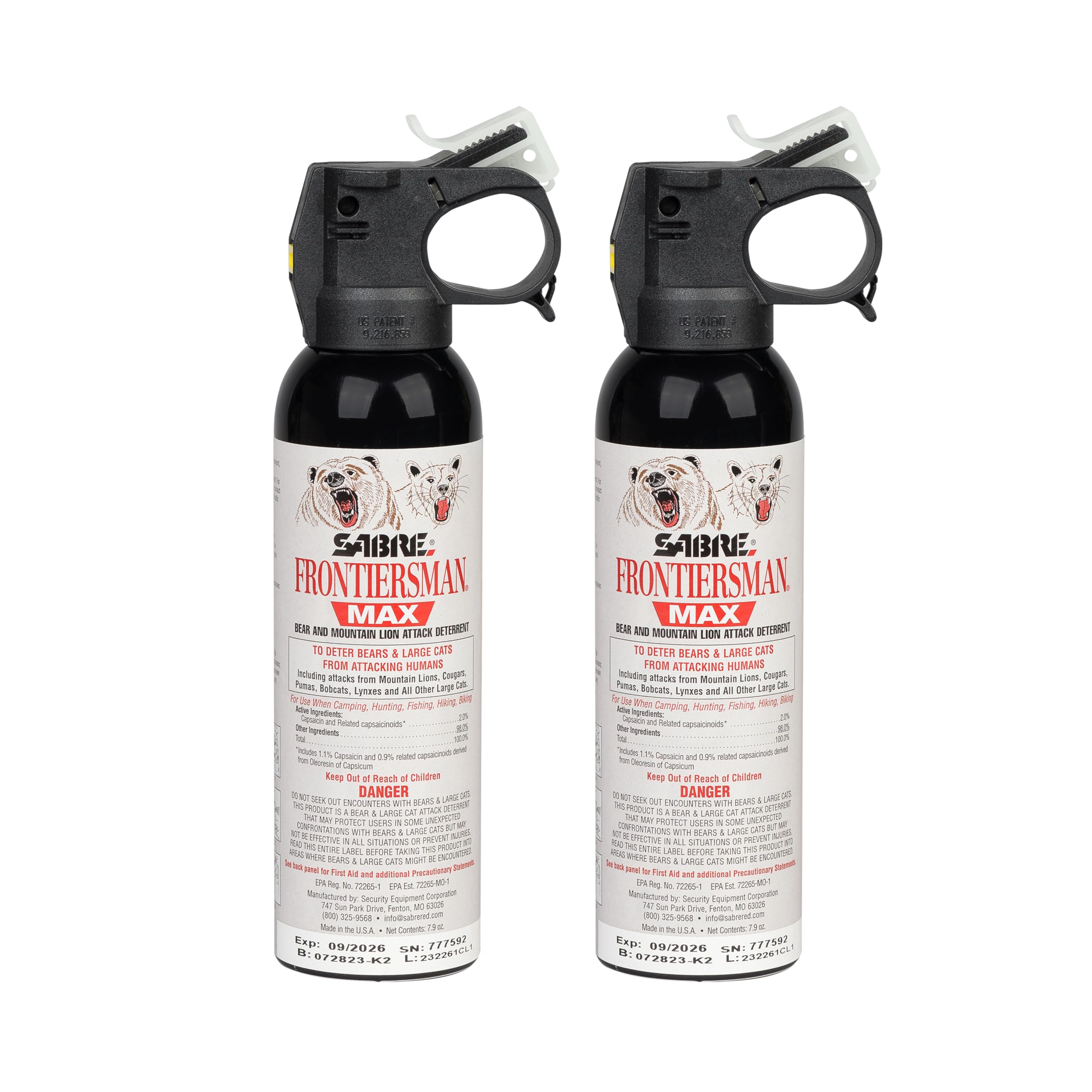 SABRE Frontiersman MAX bear deterrent spray at 40ft range for rapid outdoor protection