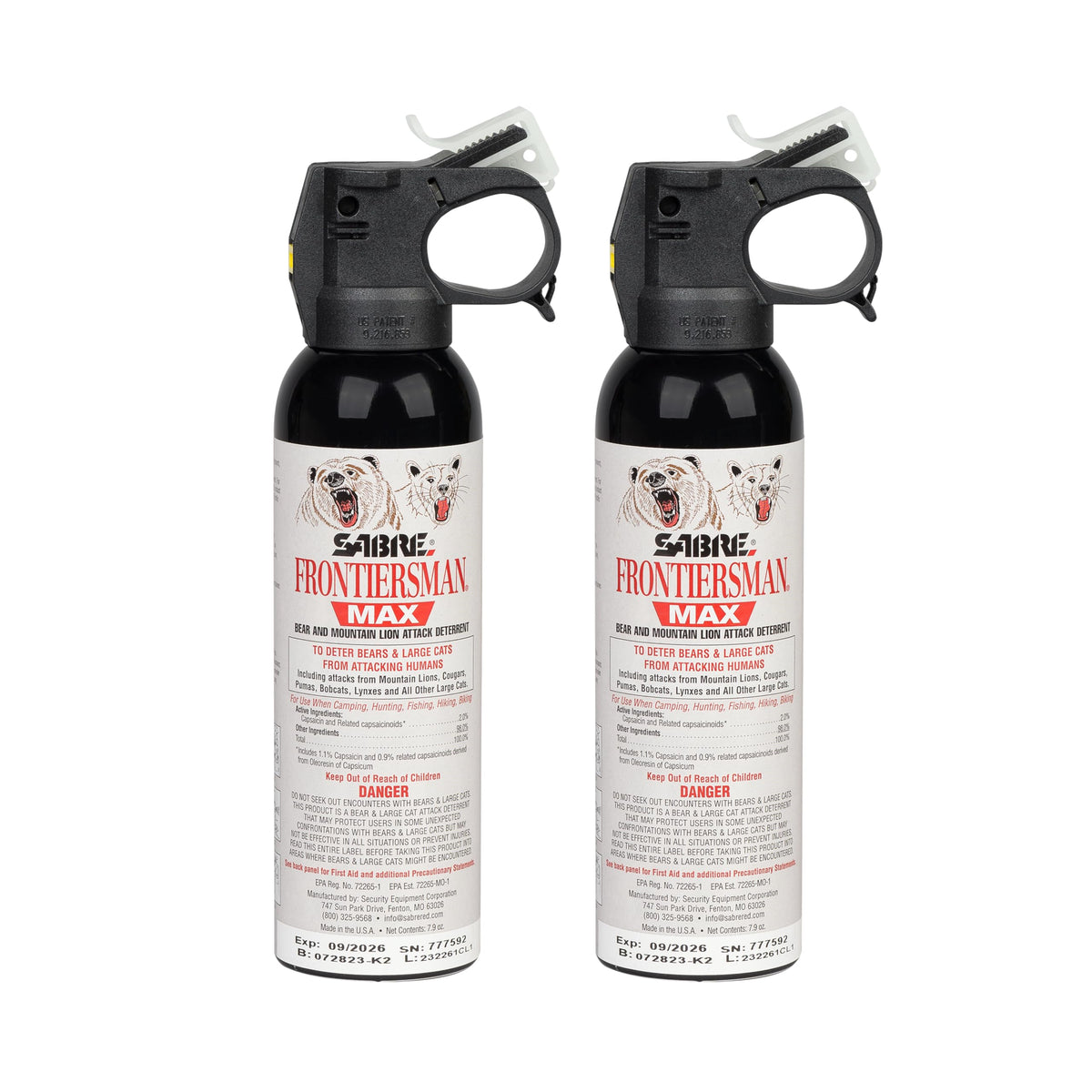 SABRE Frontiersman MAX bear deterrent spray at 40ft range for rapid outdoor protection