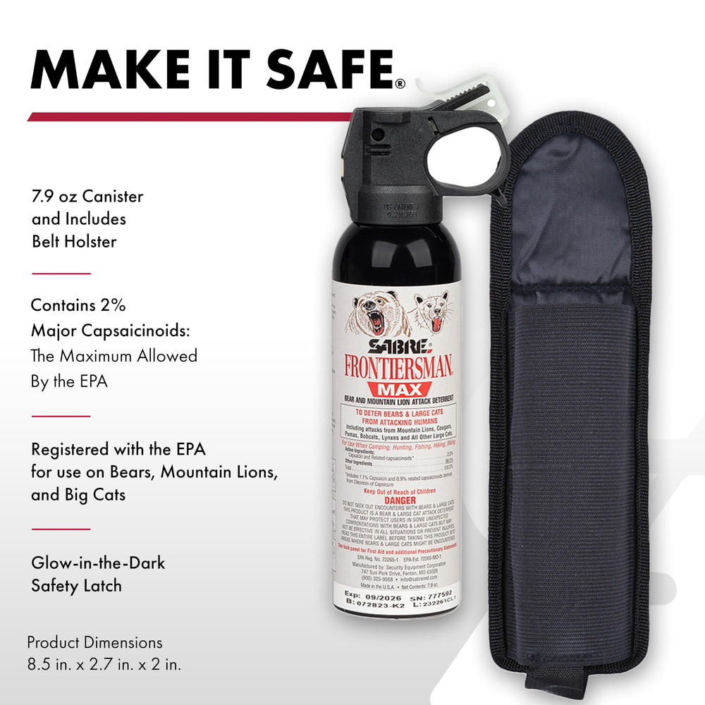 SABRE Frontiersman MAX 40ft range for extra reaction time against bears and cougars